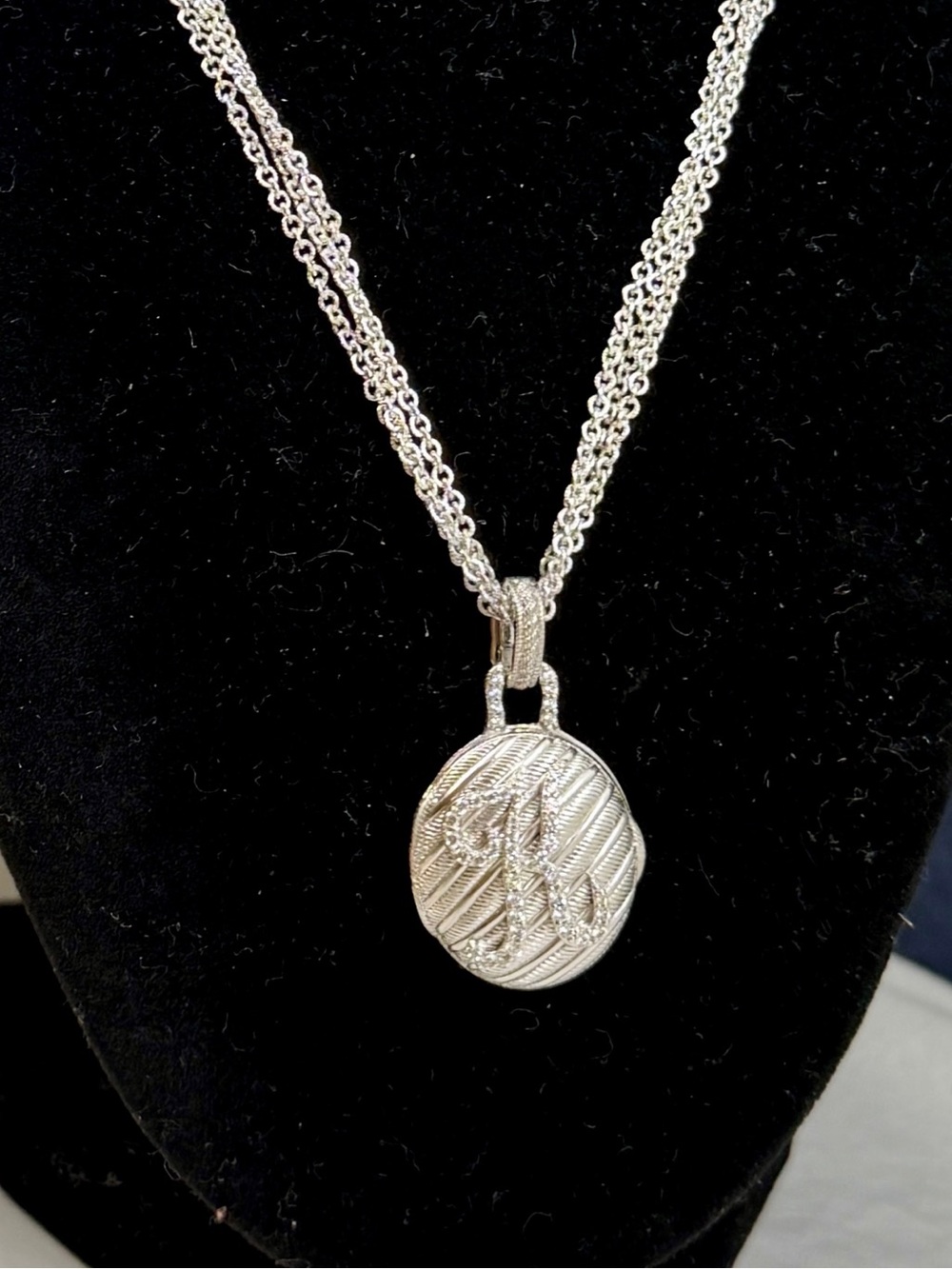 JUDITH RIPKA Sterling Silver Initial Letter K Locket Cable Twist Toggle Necklace